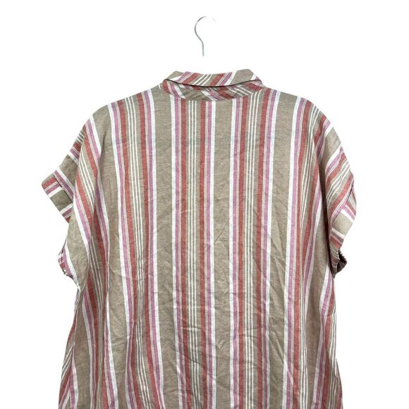 Ava James Womens Linen Blend Shirt Top Striped Button Short Sleeve Beige Sz 2X - Picture 5 of 6